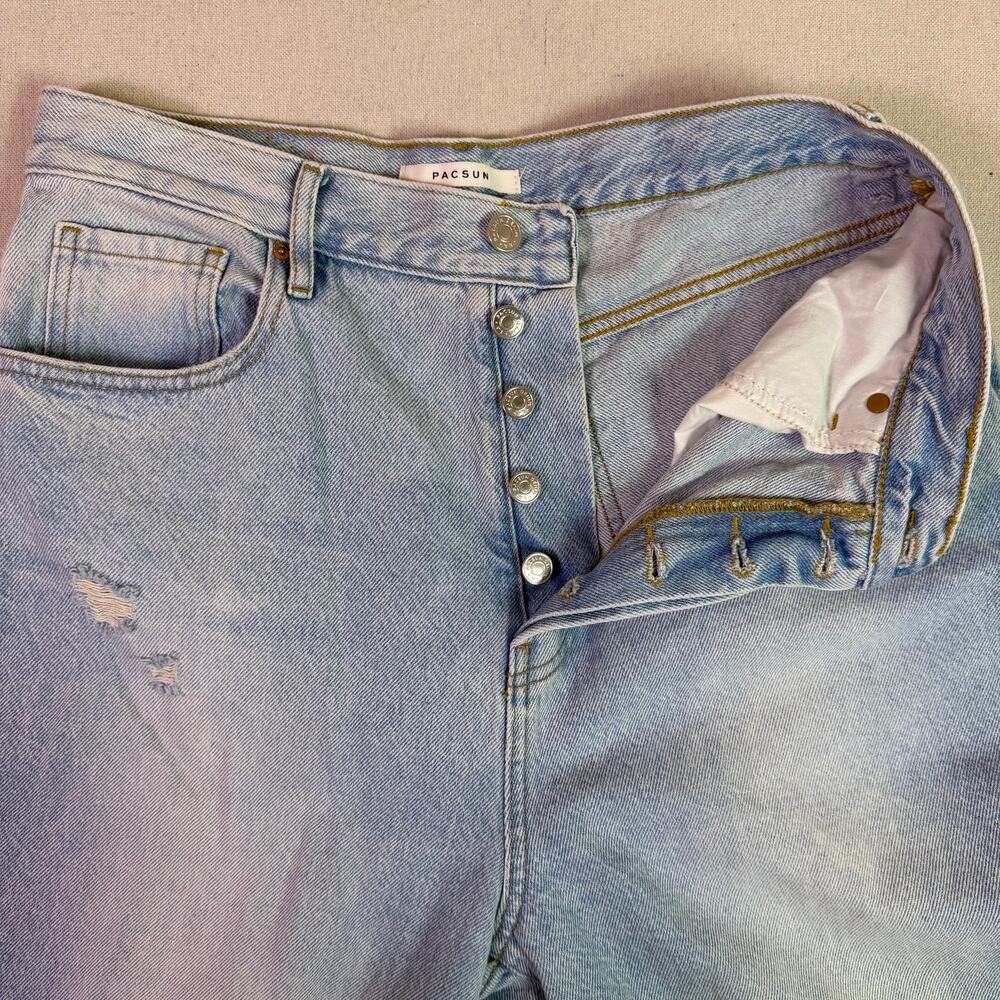 Pacific Sunwear Dad Jean Women's 30 Distressed Ripped Knee Button Fly Surfer Alt